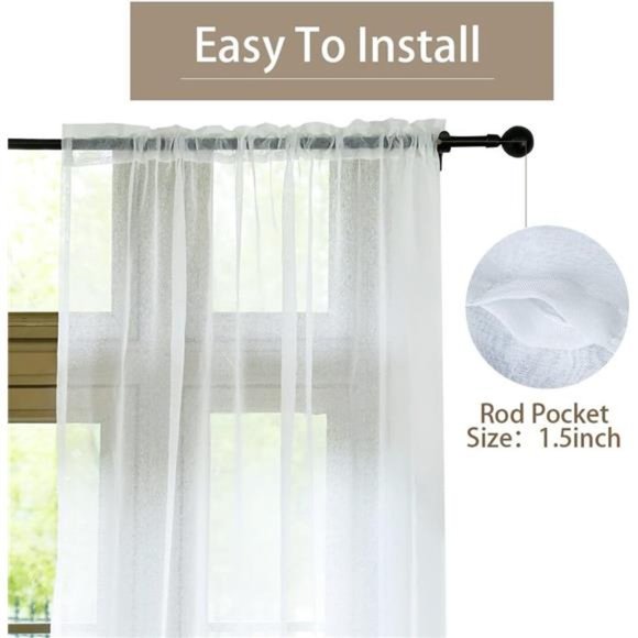 4 Panels White Sheer Curtains 96 inches Long Rod Pocket Voile Semi Privacy - Picture 2 of 6